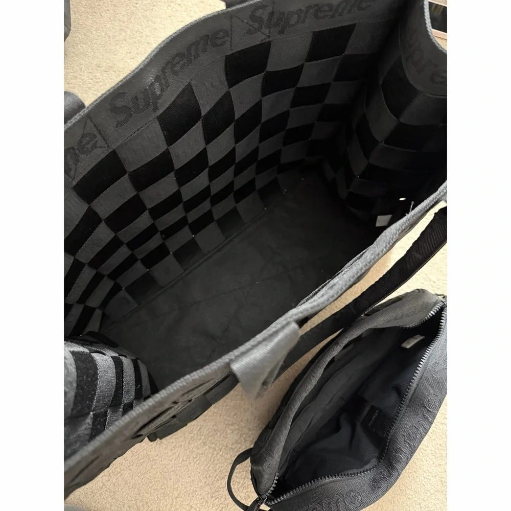 Supreme Black Woven Tote and Pouch Set
